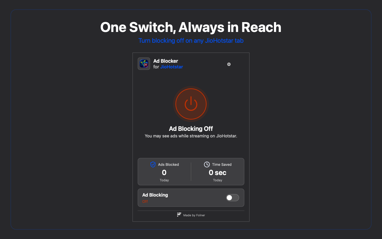 Extension popup with ad blocking off